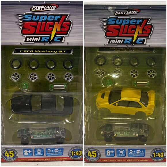 Fast Lane Super Slicks Mini R/C Ford Mustang GT, Mitsabishi Lancer In Box 1/43 - Picture 1 of 9
